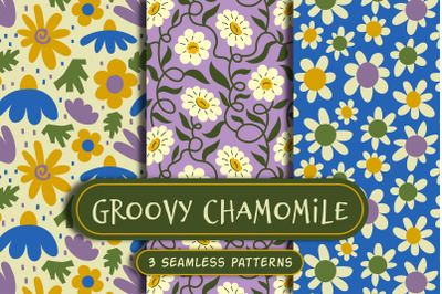 Groovy Chamomile Seamless Patterns