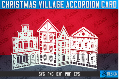 Christmas Village Accordion Card | Paper Cut SVG | Home Design