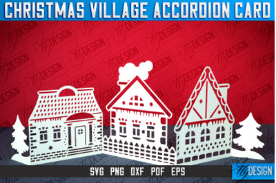 Christmas Village Accordion Card | Paper Cut SVG | Home Design