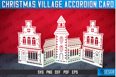 Christmas Village Accordion Card | Paper Cut SVG | Home Design