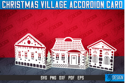 Christmas Village Accordion Card | Paper Cut SVG | Home Design