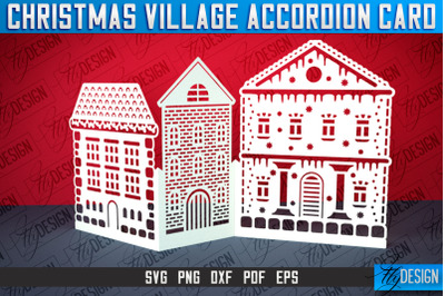 Christmas Village Accordion Card | Paper Cut SVG | Home Design