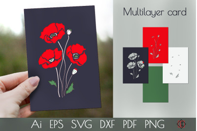 Multi-layer card with poppies/Cut file