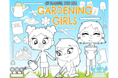 Gardening Girls Digital Stamps (Lime and Kiwi Designs)