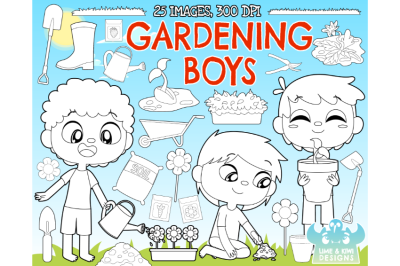 Gardening Boys Digital Stamps (Lime and Kiwi Designs)