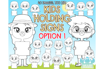 Kids Holding Signs 1 Digital Stamps (Lime and Kiwi Designs)