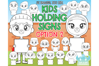 Kids Holding Signs 2 Digital Stamps (Lime and Kiwi Designs)