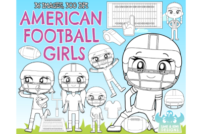 American Football - Girls Digital Stamps (Lime and Kiwi Designs)