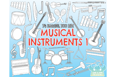 Musical Instruments Digital Stamps (Lime and Kiwi Designs)