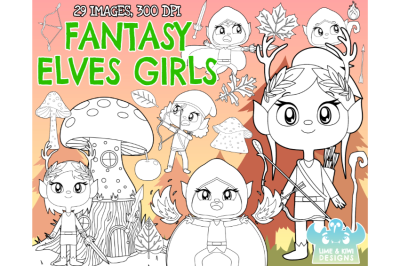 Fantasy Elves Girls Digital Stamps (Lime and Kiwi Designs)