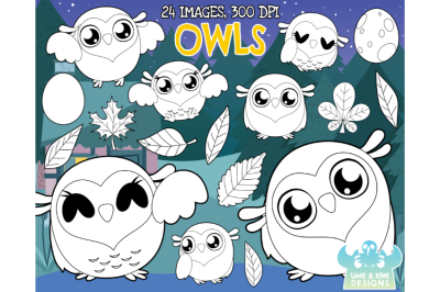 Owls Digital Stamps (Lime and Kiwi Designs)