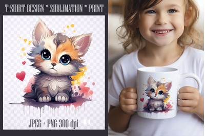 Watercolor Cute Kitten Sublimation|PNG|JPEG