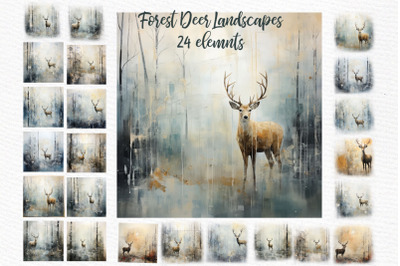 Winter Forest Landscape Watercolor Deer Clipart Snowy forest