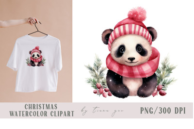 Cute watercolor Christmas Santa panda clipart- 1 png file