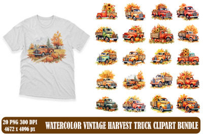 Watercolor Vintage Harvest Truck Clipart