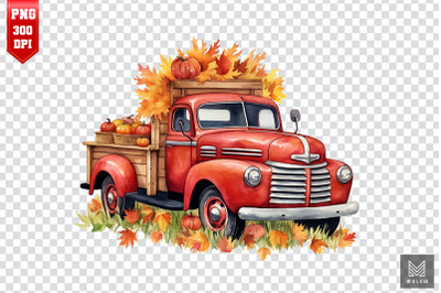 Watercolor Harvest Red Truck Clipart