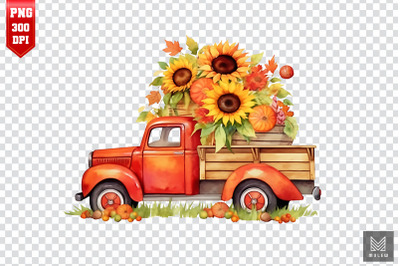 Watercolor Harvest Red Truck Clipart