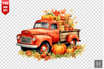 Watercolor Harvest Red Truck Clipart