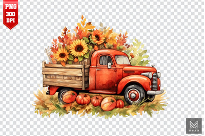 Watercolor Harvest Red Truck Clipart