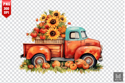 Watercolor Harvest Red Truck Clipart