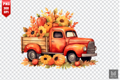 Watercolor Harvest Red Truck Clipart