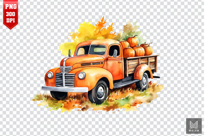 Watercolor Fall Pumpkin Truck Clipart