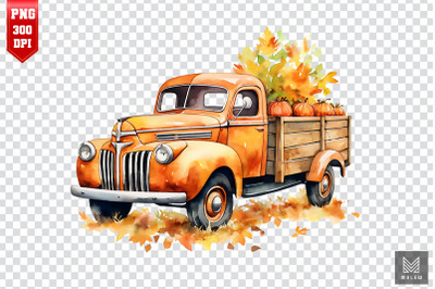 Watercolor Fall Pumpkin Truck Clipart