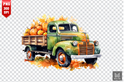 Watercolor Fall Pumpkin Truck Clipart