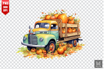 Watercolor Vintage Pumpkin Truck Clipart
