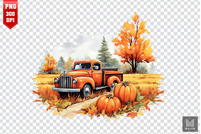 Watercolor Vintage Pumpkin Truck Clipart