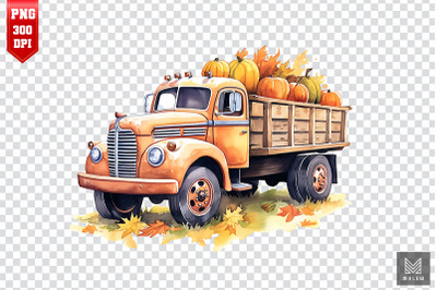 Watercolor Vintage Pumpkin Truck Clipart