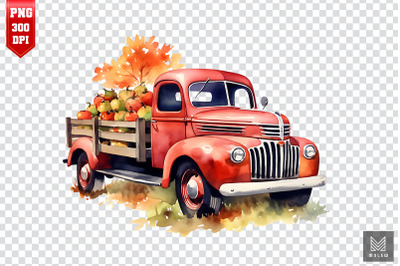 Watercolor Harvest Red Truck Clipart