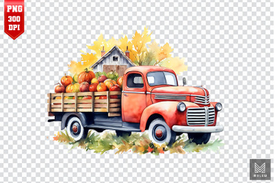 Watercolor Harvest Red Truck Clipart