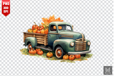 Watercolor Vintage Pumpkin Truck Clipart