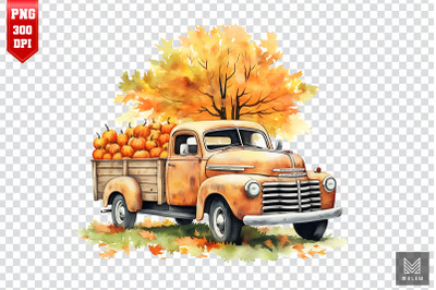 Watercolor Truck With Pumpkin Clipart