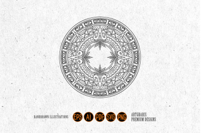 Elegant cannabis mandala circle monochrome