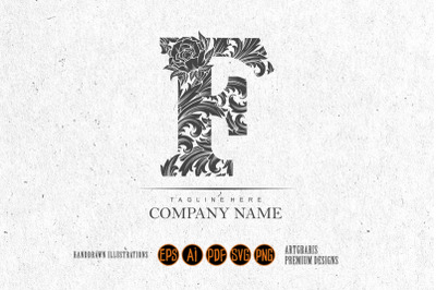 Lettering legacy F monogram logo classic style outline