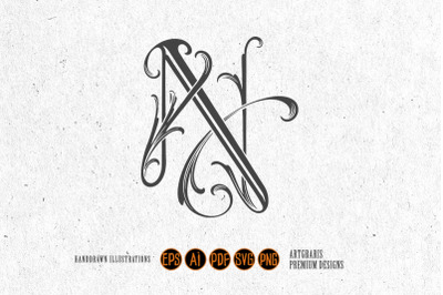 Classic elegant N letter monogram emblem monochrome