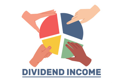 Dividend income, hands take their part of chart. Received from investm