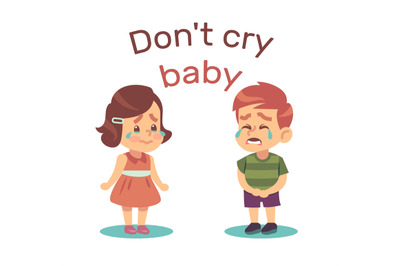 Consolation of weeping boy and girl. Crying and tantrum expression. Li