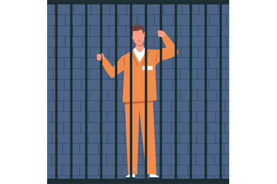 Man dressed as prisoner stands in prison cell. Prisoner in jail. Punis