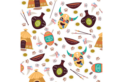 Seamless pattern with elements of African culture. Ethnic background.