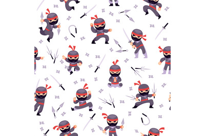 Seamless pattern with little ninja warriors. Decor textile, wrapping p