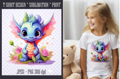 Watercolor Cute Dragon Sublimation|PNG|JPEG