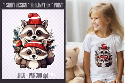 Christmas Racoon Sublimation PNG|JPEG