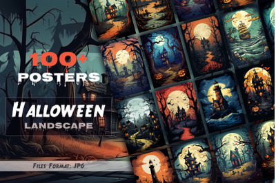 Set of 100+ Halloween Poster. Big Collection for Print.