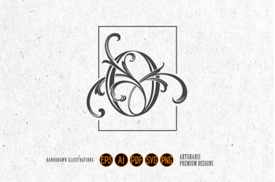 Letter O monogram logo vintage elegance flourish monochrome