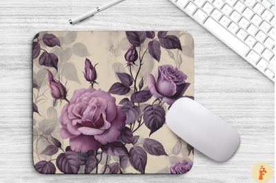 Vintage Purple Roses Pattern Mouse Pad