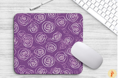 Purple Roses Line Art Pattern Mouse Pad