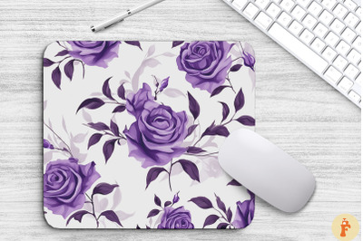 Royal Violet Glossy Roses Mouse Pad